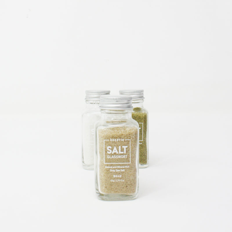  Premium Gray Sea Salt Sampler Set (Original, Matcha, Glasswort) - Kosette