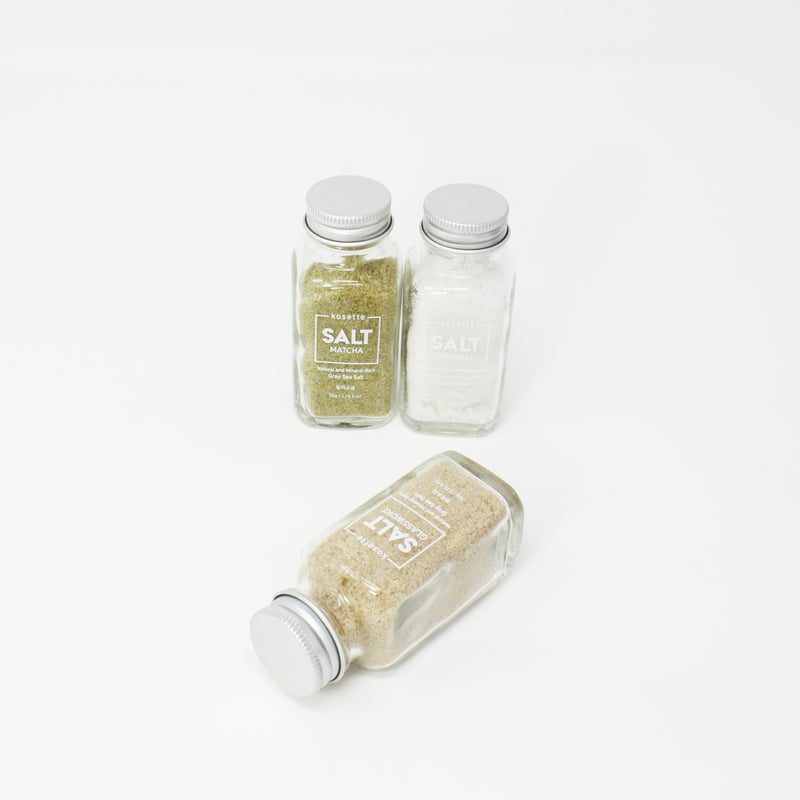  Premium Gray Sea Salt Sampler Set (Original, Matcha, Glasswort) - Kosette
