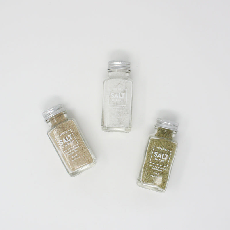  Premium Gray Sea Salt Sampler Set (Original, Matcha, Glasswort) - Kosette