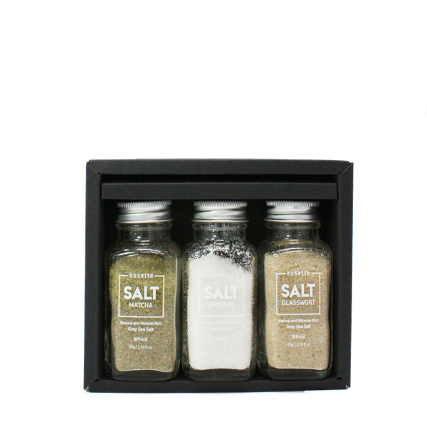 Premium Gray Sea Salt Sampler Set (Original, Matcha, Glasswort) - Kosette